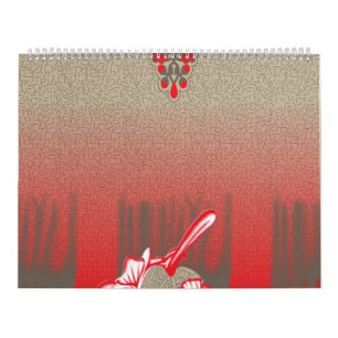 Calendrier écharpe rouge et beige avec photo d'une femme