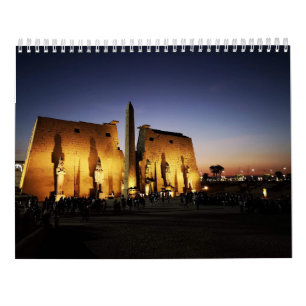 Calendrier Égypte ancienne avec pyramides, temples du Sphinx