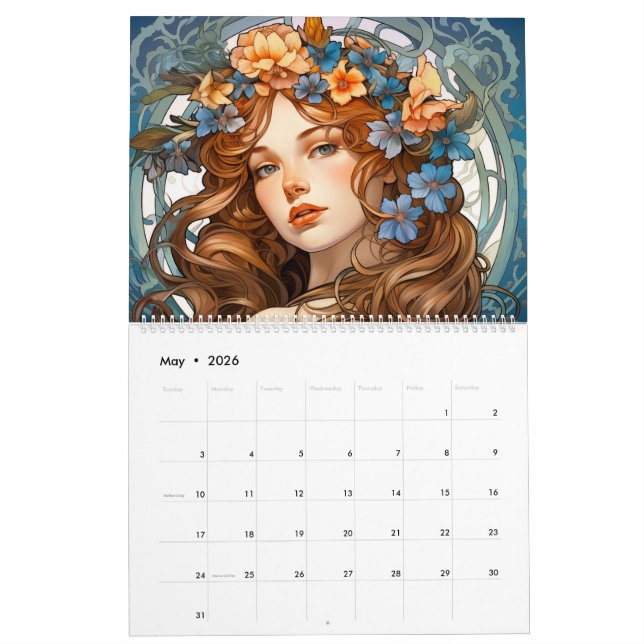 Calendrier Élégance envoûtante : Filles Art Nouveau (Mai 2026)