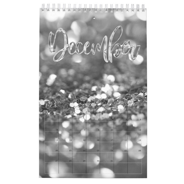 Calendrier Élégant Faux Argent Gris Typographie Script Modern (Dec 2026)