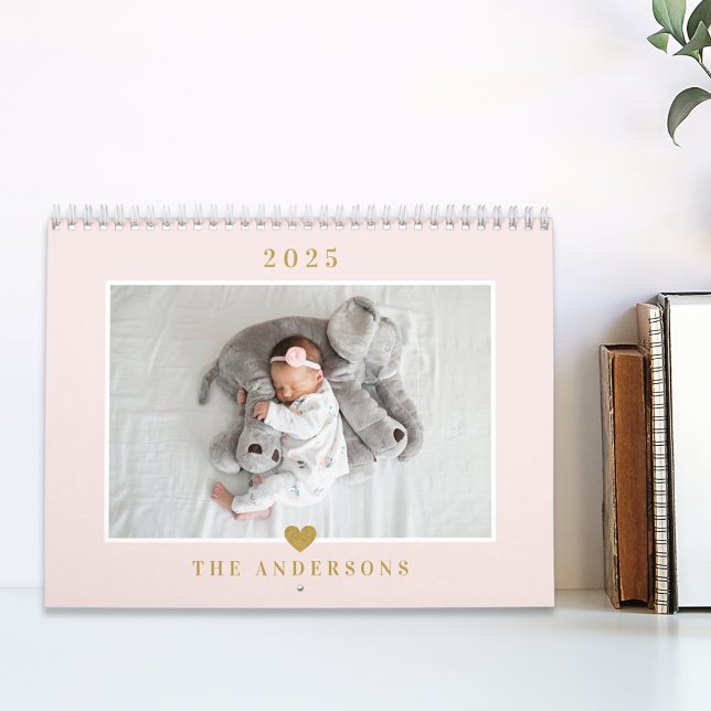 Calendrier Elegant Gold Heart Family Photo (Créateur téléchargé)
