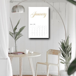 Calendrier Élégant minimaliste blanc  Lettres de script or