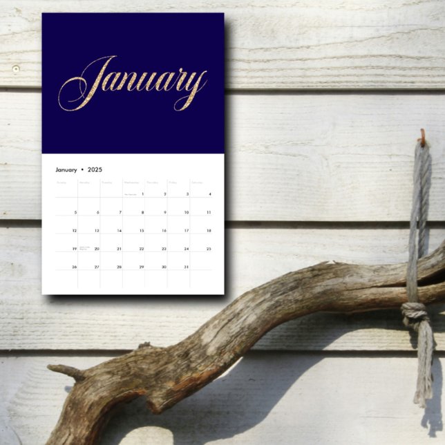 Calendrier Élégant minimaliste bleu marine| Lettres de script (Créateur téléchargé)