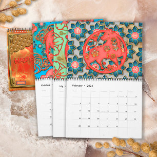 Calendrier Élégants signes du zodiaque chinois 12 couleur rou