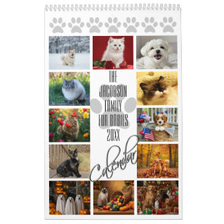 Calendrier Empreintes de pattes 12 mois Votre famille Animaux