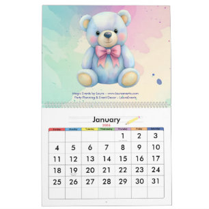 Calendrier Enfants Planificateur de fête Pastel Teddy Bear Co