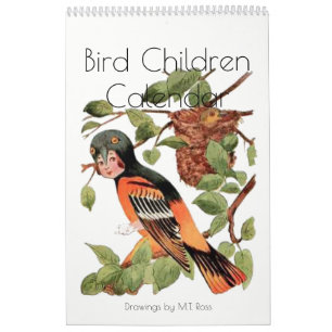 Calendrier Enfants vintages mignons 2 d'oiseau de dessins