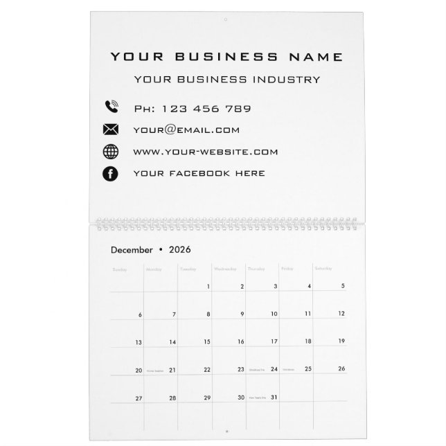 Calendrier Entreprise Promotionnelle Personnalisée - Moderne (Dec 2026)