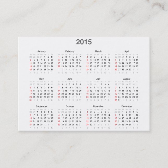 Calendrier et carte de visite de 2015 poches dans (Devant)