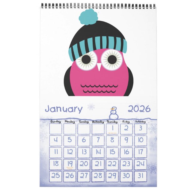 Calendrier fait sur commande du hibou 2014 (Jan 2026)