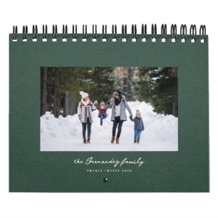 Calendrier Famille classique simple vert herringbone tweeté