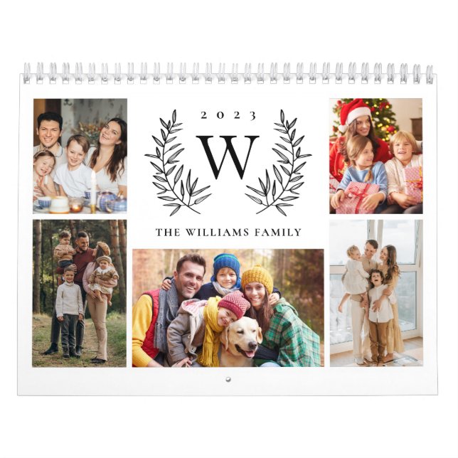 Calendrier Famille de Collage photo Monogramme moderne (Protection)
