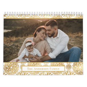 Calendrier Famille de photo moderne Elégant Or Foil Floral