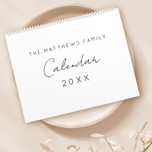 Calendrier Famille Mois d'écriture de script simple minimalis