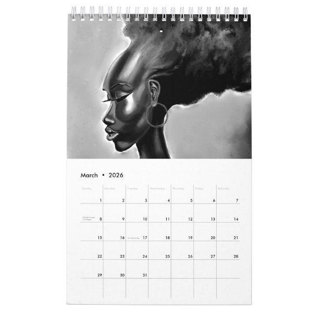 Calendrier Femme - Peinture aquarelle (Mar 2026)