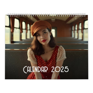 Calendrier Femme rétro vintage dans le train