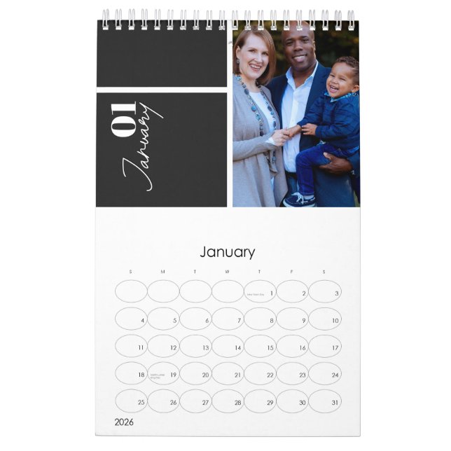 Calendrier Fête de l'année multi photo moderne gris personnal (Jan 2026)