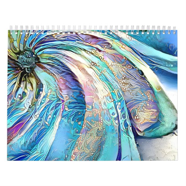 Calendrier Feuilles tourbillonnants colorés de fleurs exotiqu (Protection)