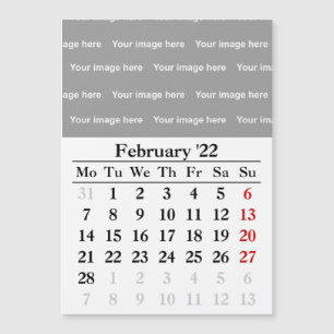 Calendrier février 2022 Carte magnétique