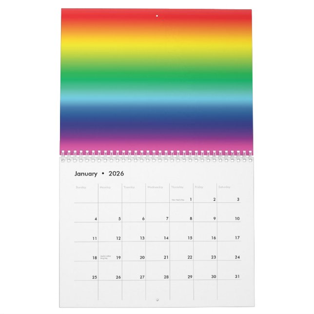 Calendrier Fierté arc-en-ciel couleurs gay lgbt drapeau cool (Jan 2026)