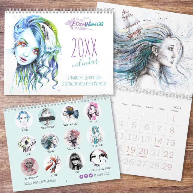 Calendrier Fille féminine Illustrations originales art Artist (Créateur téléchargé)