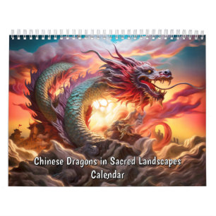 Calendrier Flamme céleste – Dragons chinois dans des paysages