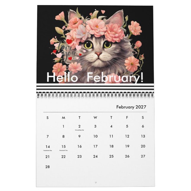 Calendrier Fleur de chats mignonne moderne tous les mois, ann (Feb 2027)