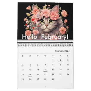 Calendrier Fleur de chats mignonne moderne tous les mois, ann