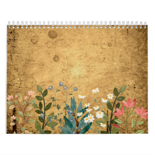 Calendrier Fleur sauvage, Aquarelle, Vintage