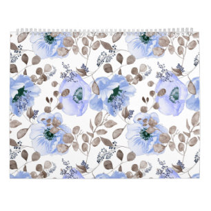 Calendrier Fleurs Aquarelles Bleues Chic