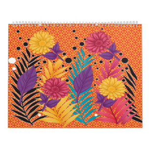Calendrier fleurs colorées et feuilles sur un arrière - plan 