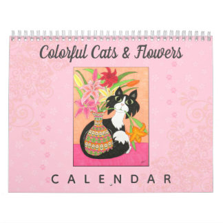 Calendrier Fleurs de chats colorés Cute Girly Boho 2022 Art