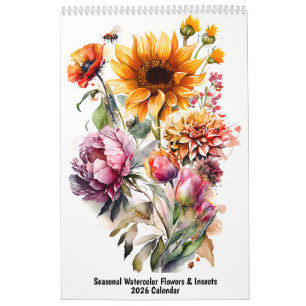 Calendrier Fleurs et insectes aquarelle saisonniers – 2026