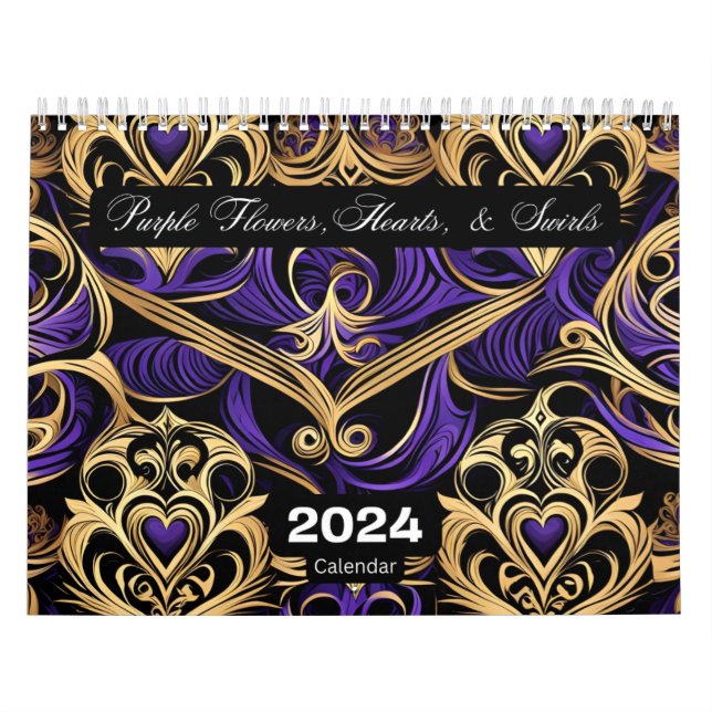 Calendrier Fleurs et torrents de coeur violet (Protection)