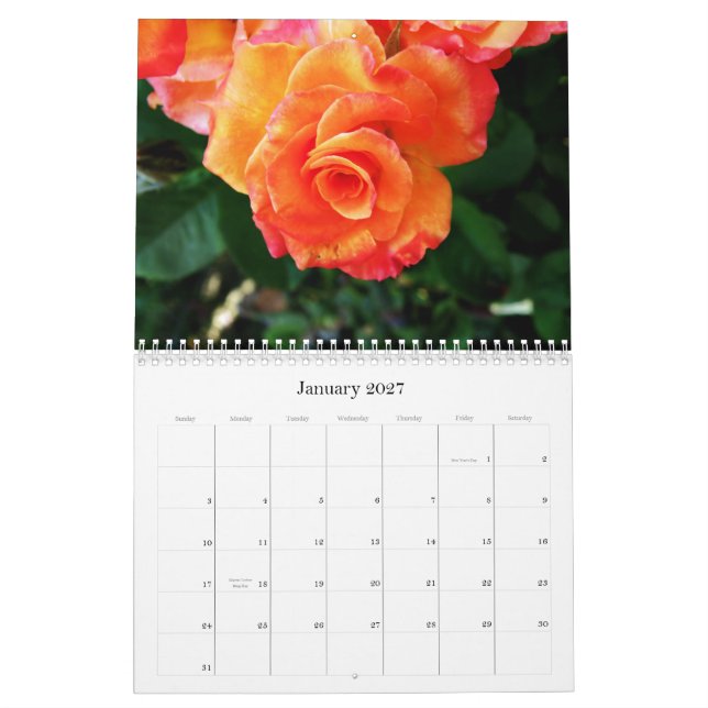 Calendrier fleurs noires et blanches (Jan 2027)