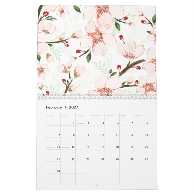 Calendrier Fleurs roses (Feb 2027)