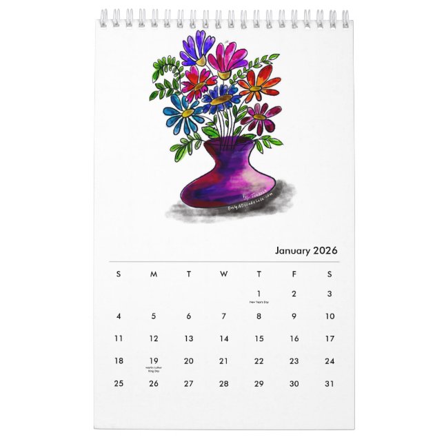 Calendrier Floral 2024 à une seule page (Jan 2026)