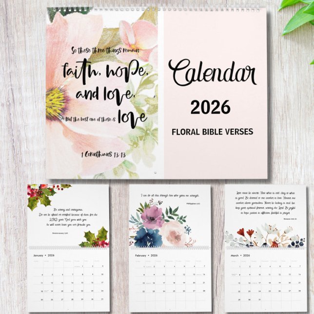 Calendrier Floral Bible Verse Wall Calendar 2026 (Créateur téléchargé)