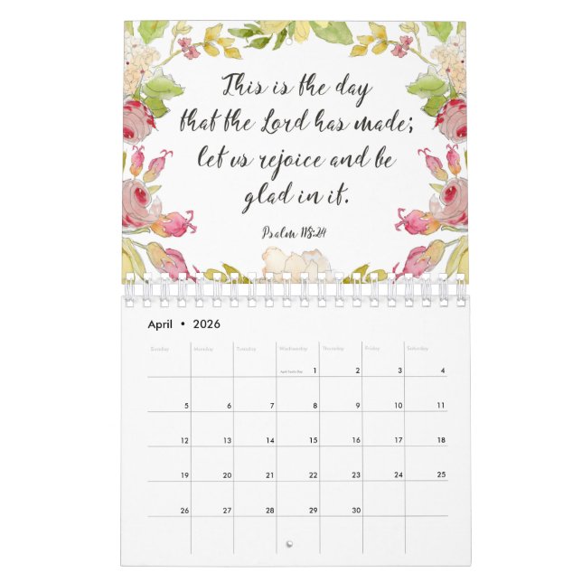 Calendrier floral de vers de bible d'aquarelle (Apr 2026)