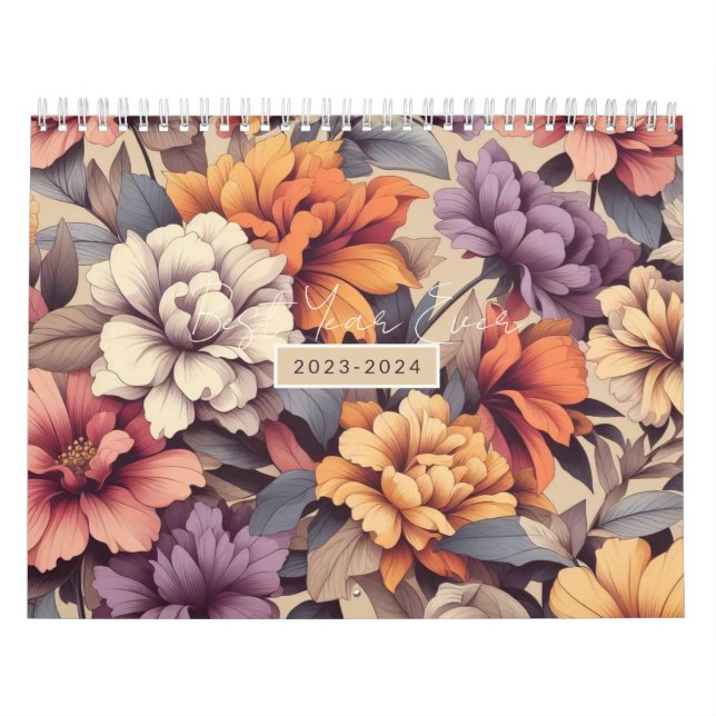 Calendrier Floral moderne orange girly élégant élégant 3 r (Protection)