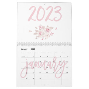 Calendrier floral moderne rose 2023