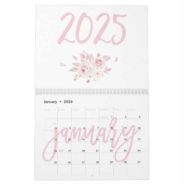 Calendrier floral moderne rose 2025 (Jan 2026)