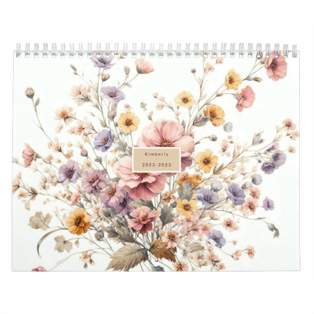 Calendrier Floral moderne rose girly élégant élégant (Protection)