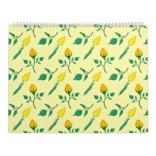 Calendrier Floral pattern with yellow rose and tulip flowers