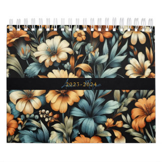 Calendrier Floral rustique vintage élégant noir