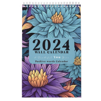 Calendrier Floral Wall Calendar 2024 avec des mots positifs