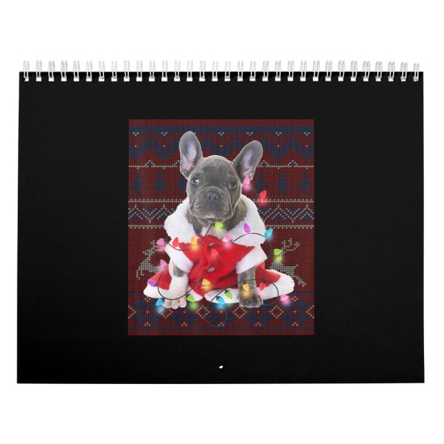 Calendrier French bulldog Christmas Lights Ugly Sweater Dog (Protection)