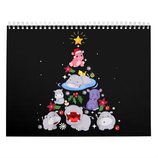 Calendrier Funny arbre de Noël hippo | Hippopotame de Noël (Protection)
