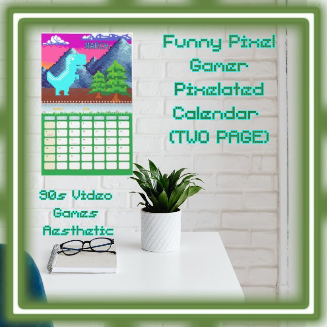 Calendrier Funny Pixel Gamer Pixelated- Dinosaur Illustration (Funny Pixel Gamer Pixelated- Dinosaur Illustration (Two Page) Calendar Style Colorful Seasons; )
