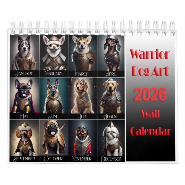 Calendrier Funny Warrior Dog Lovers 2026 Wall Calendar (Protection)